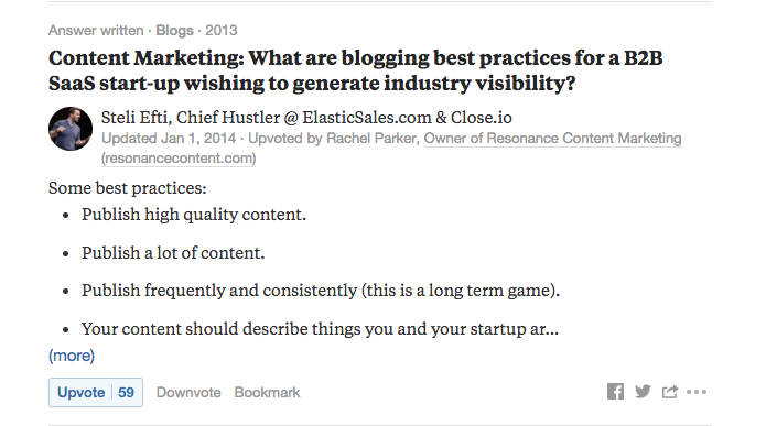 content marketing strategy - Quora answer screen