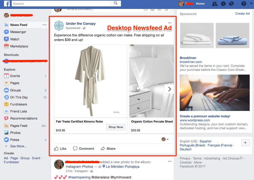 desktop News Feed FB ad example