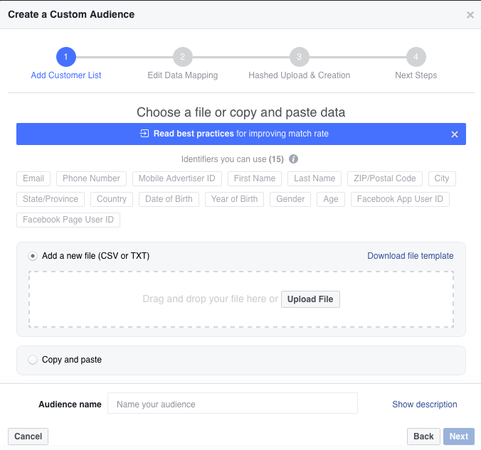 Customer File Custom Audience upload