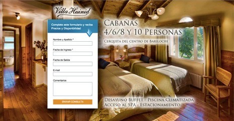 A landing page for Villa Huinid Cabanas