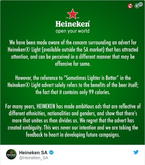 bad marketing campaigns - Henieken apology