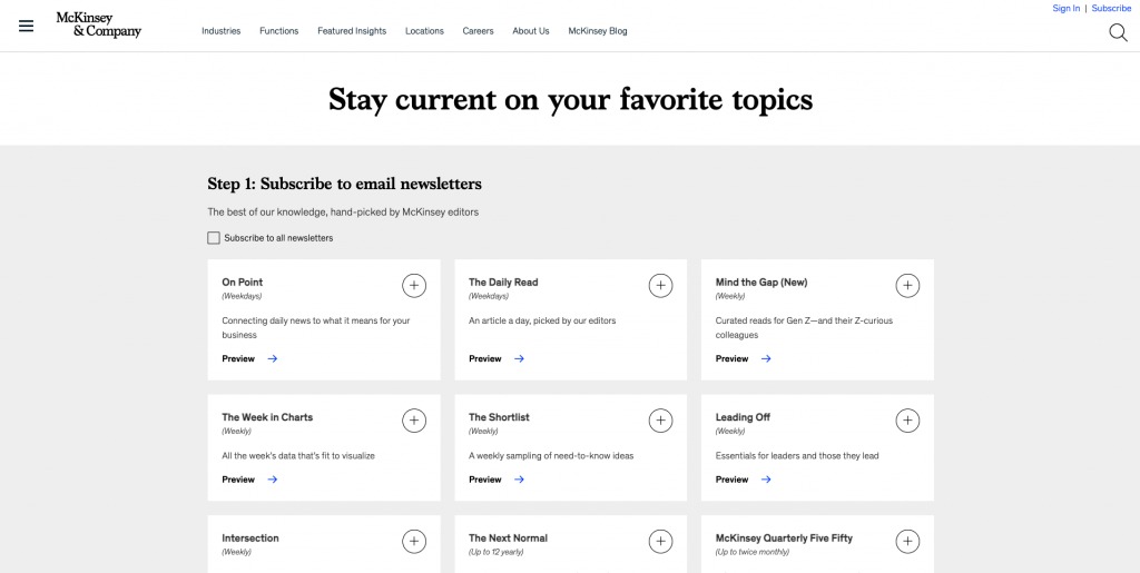 Screenshot of McKinsey & Company's landing page