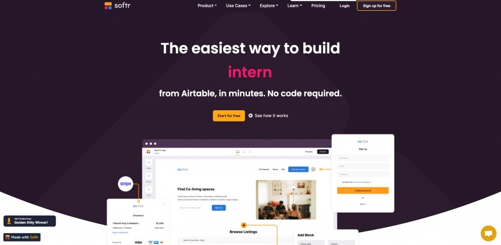 Screenshot of Softr.io's homepage