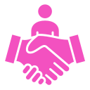 Two hands shaking in front of a person icon, symbolizing partnership or agreement.